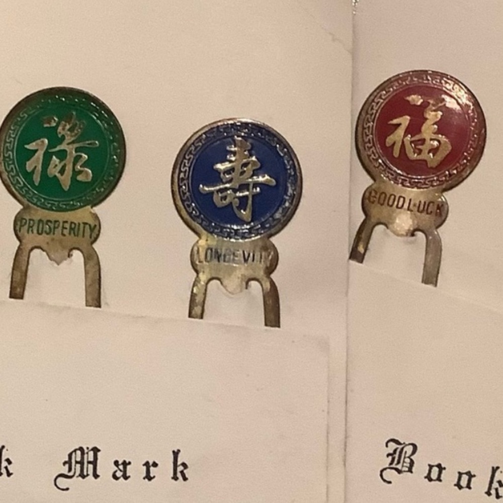 New vintage set of bookmark good luck prosperity longevity (metal, set of 3)